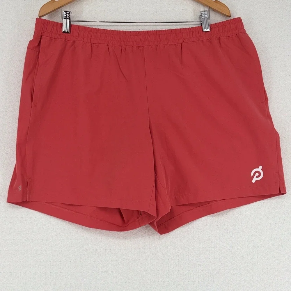 Peloton Mens Athletic Workout Shorts Red Elastic Waist Pockets Size XXL